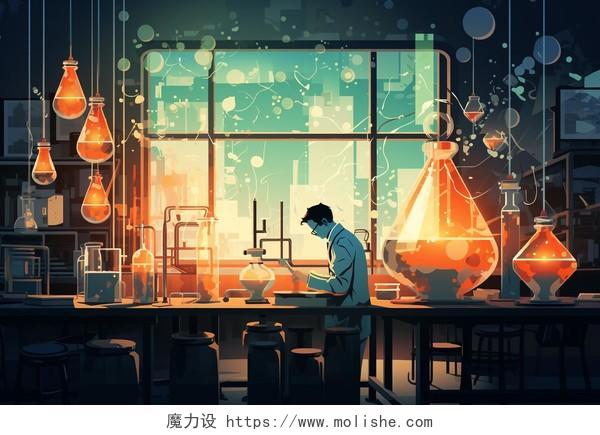 做科学实验人物剪贴画中的化学实验室卡通